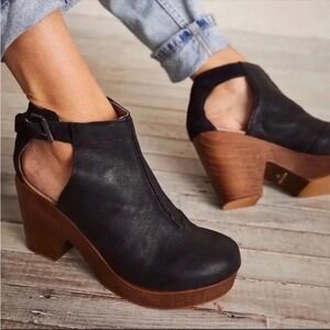 Free People Amber Orchard Clog Wood Heel Leather Booties Black Size 9 Boho